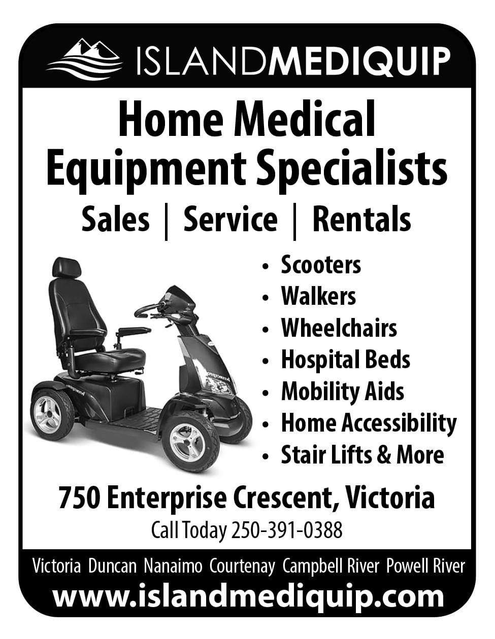 Island Mediquip Home Medical Equipment Specialists Ad in Coffee News