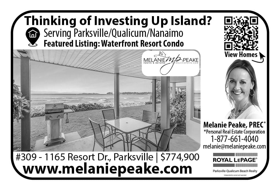 Melanie Peake Real Estate Parksville Qualicum Nanaimo Royal LePage BC Ad in Coffee News