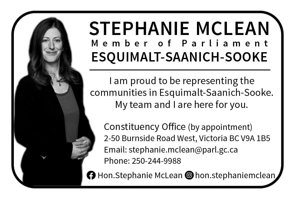 STEPHANIE MCLEAN M e m b e r   o f   P a r l i a m e n t  ESQUIMALT-SAANICH-SOOKE ad in Coffee News 