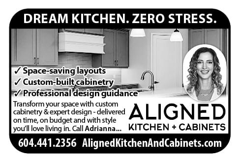 Aligned Kichen and Cabinets Ad in Coffee News Vancouver Island BC