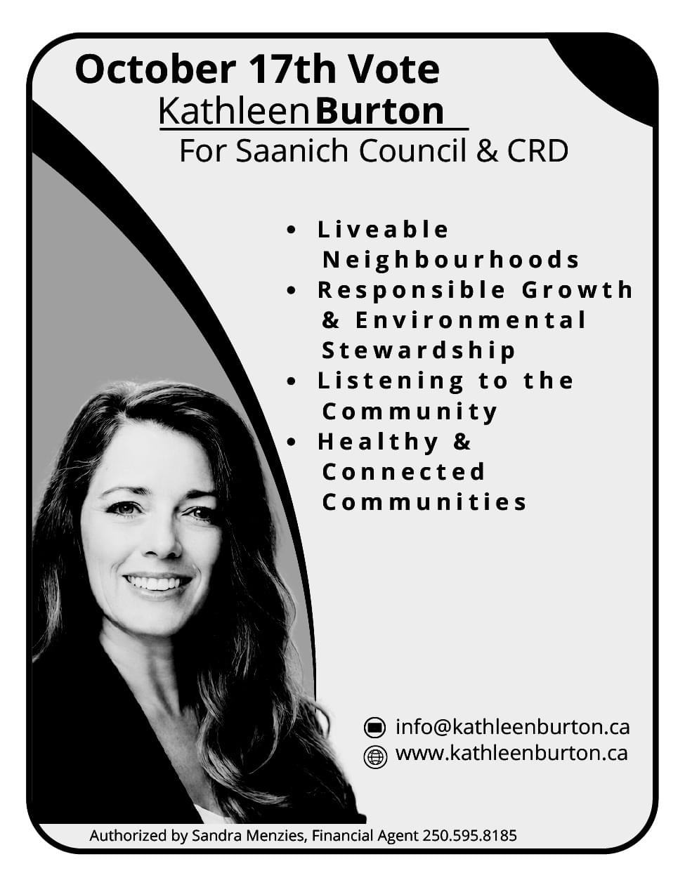 Kathleen Burton for Saanich Council and CRD ad in Coffee News