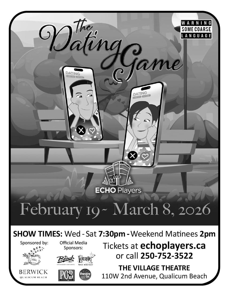 Echo Players at the Village Theatre present The Dating Game Feb 19 to March 8 2026 Ad in Coffee News