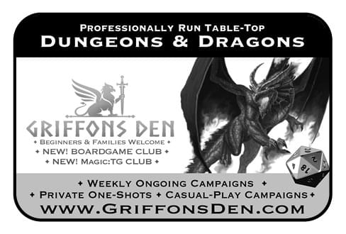 Griffons Den Game & Puzzles Ad in Coffee News