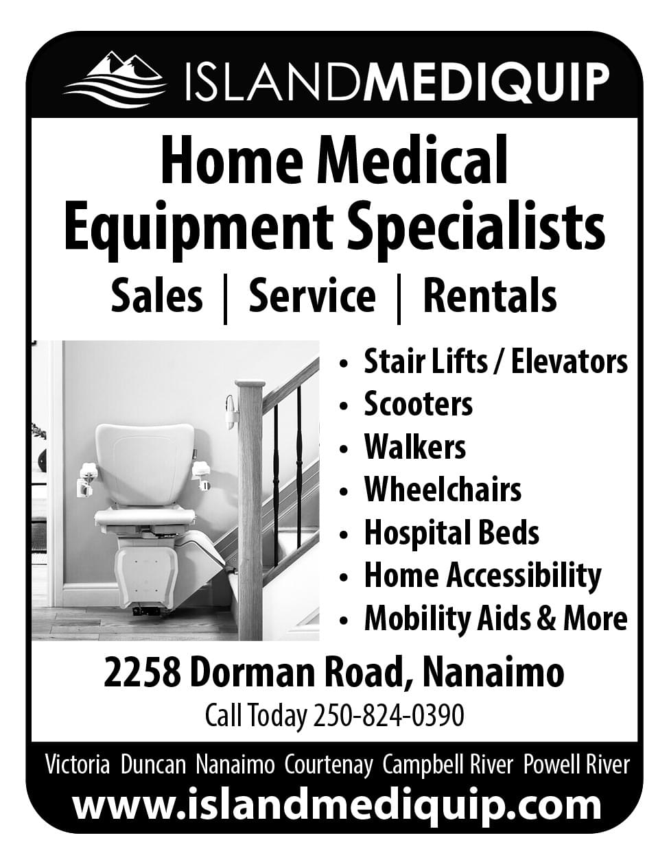 Island Mediquip Wheelchairs Hospital Beds Mobility Aids Nanaimo Duncan Victoria ad in Coffee News