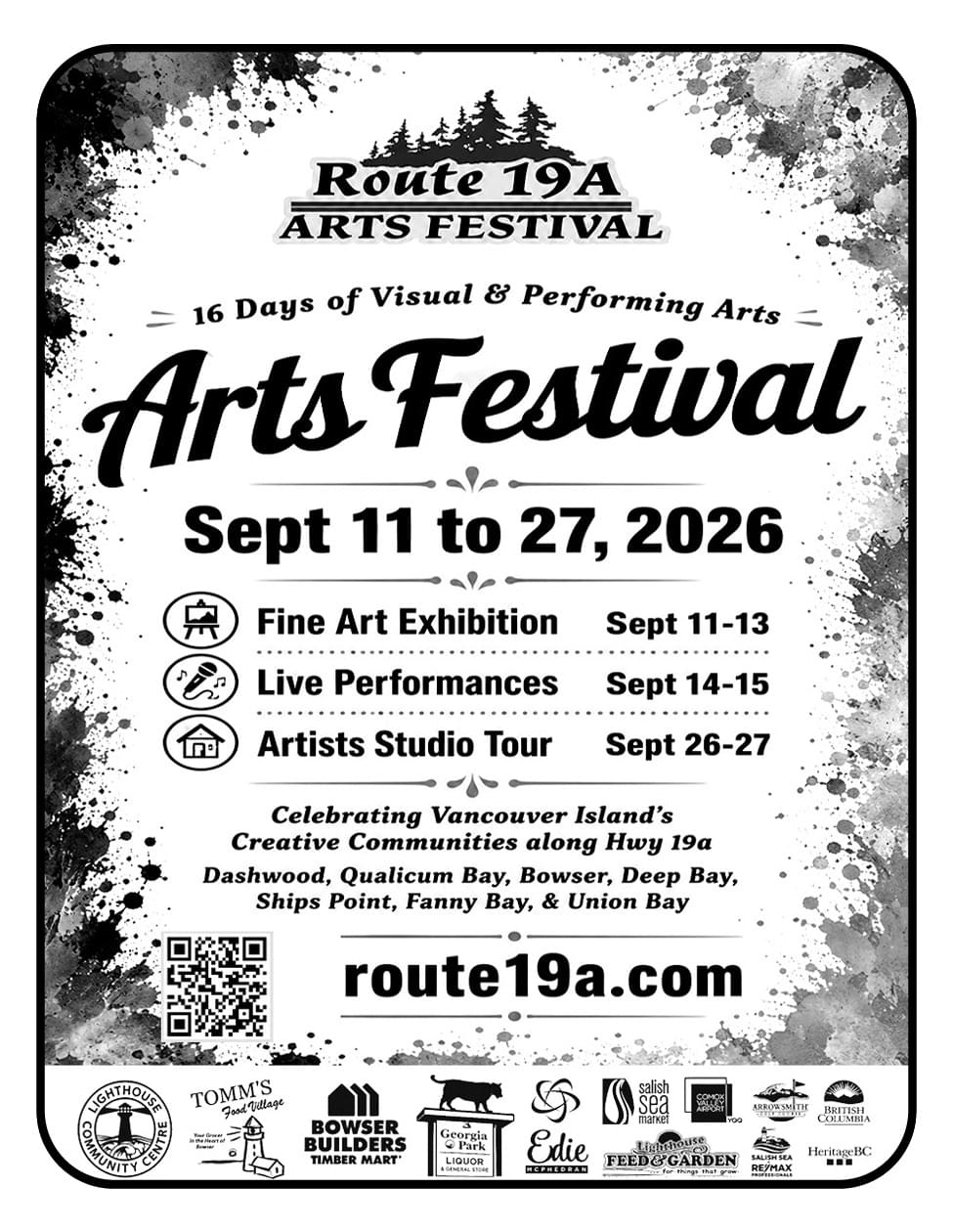 Route 19a Arts Festival Sept 11 to 27 2026 Qualiucum Beach Parksville BC Ad in Coffee News