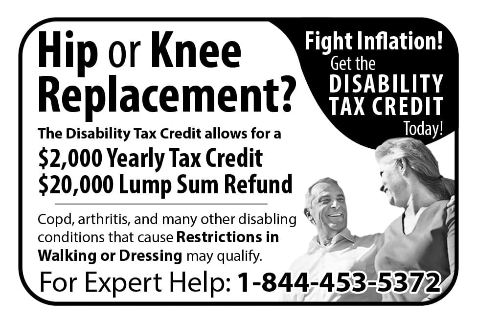 Hip or Knee Replacement Disability Tax Credit Ad in Coffee News Vancouver Island BC
