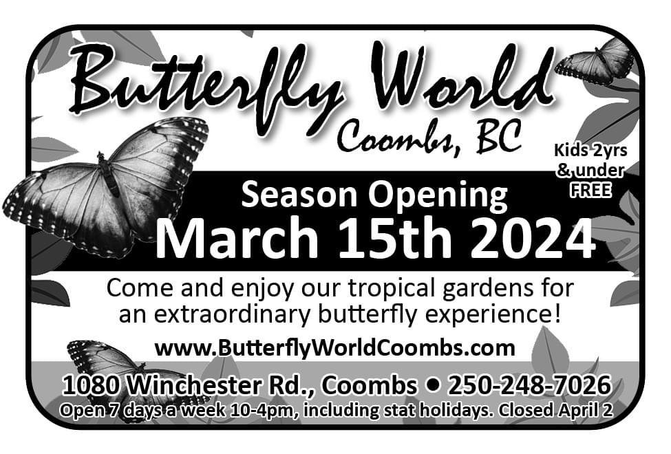 Butterfly World Coombs BC Ad in Coffee News