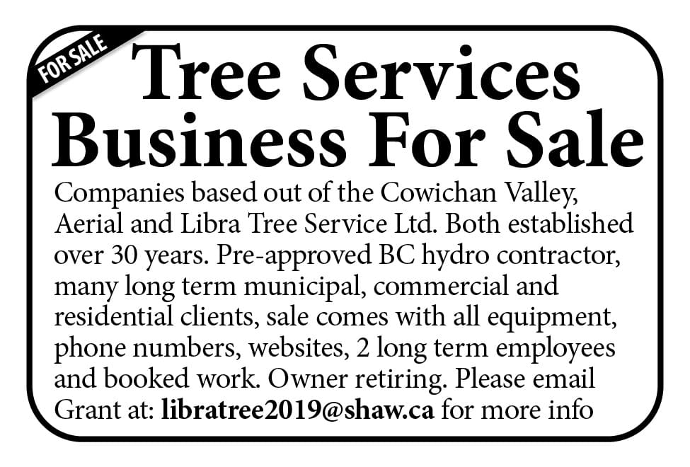 Tree Services Business For Sale Cowichan Valley  Ad in Coffee News