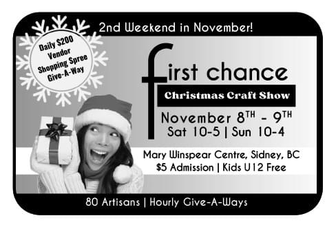 First Chance Christmas Craft Fair Nov 8 - 9 2025 in Sidney BCAd in Coffee News