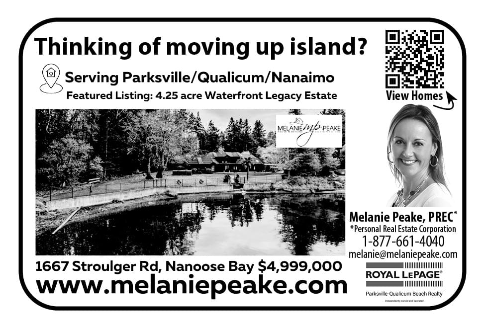 Melanie Peake Real Estate Parksville Qualicum Nanaimo Royal LePage BC Ad in Coffee News