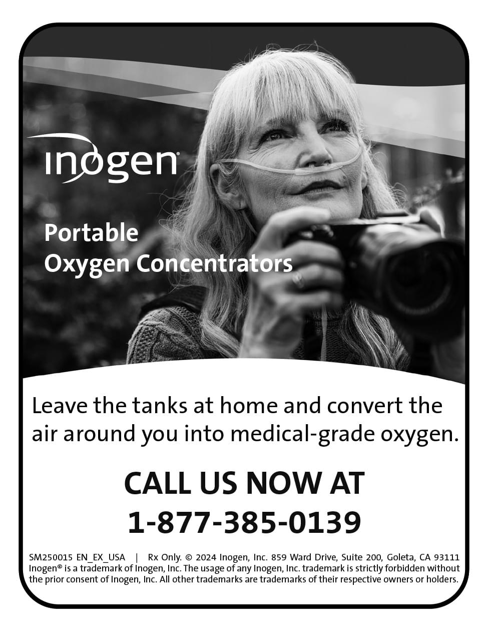 Inogen Portable Oxygen Call 1-877-385-0139 ad in Coffee News Vancouver Island BC