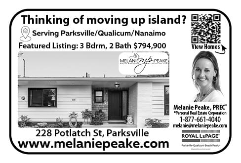 Melanie Peake Real Estate Parksville Qualicum Nanaimo Royal LePage BC Ad in Coffee News