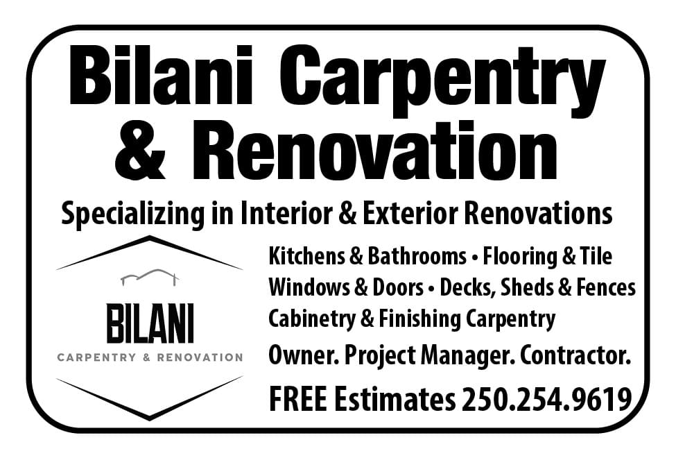 Bilani Carpentry and Renovation Nanaimo Parksville Qualicum Beach Ad in Coffee News 