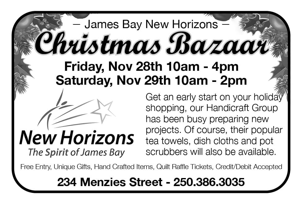 James Bay New Horizons Christmas Bazaar Friday Nov 28th and Saturday Nov 29th 2025 Ad in Coffee News