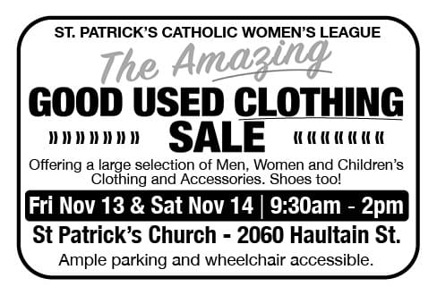 St Patrick's Catholic Women's League Amazing Good Used Clothing Sale Nov 13 & 14 2026 Ad in Coffee News