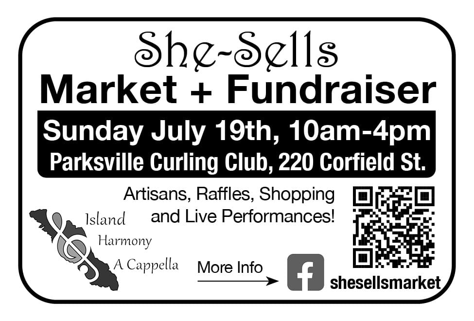 She-Sell Market + Fundraiser July 19th in Parksville BC Ad in Coffee News