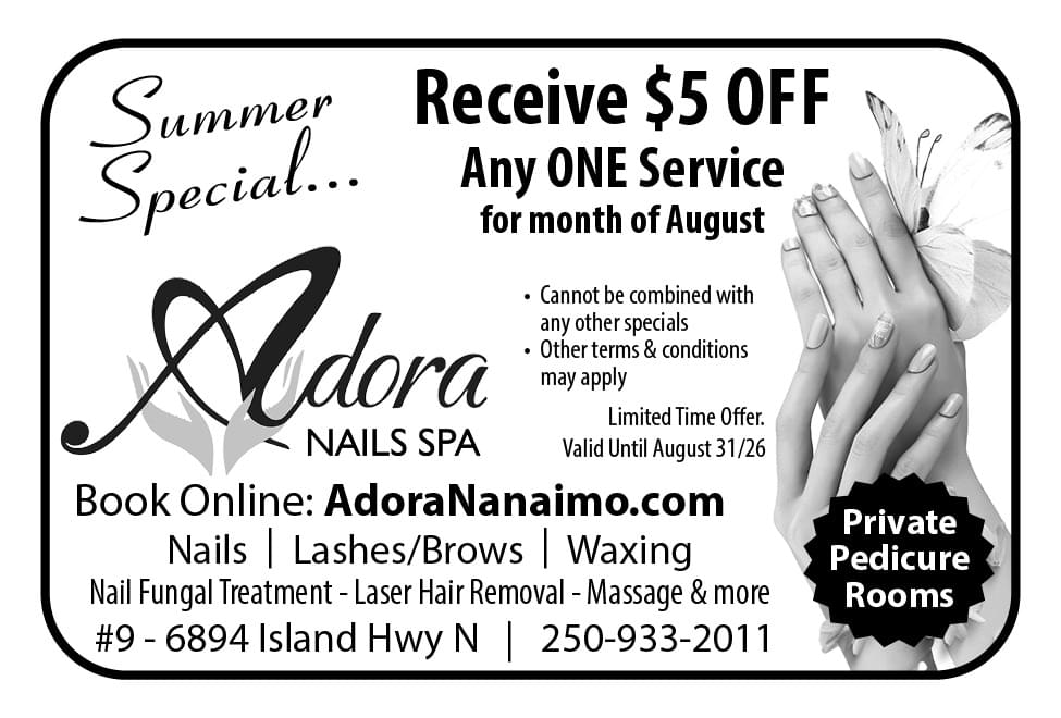 Adora Nails Spa Nanaimo Nails Lashes Brows Waxing ad in Coffee News