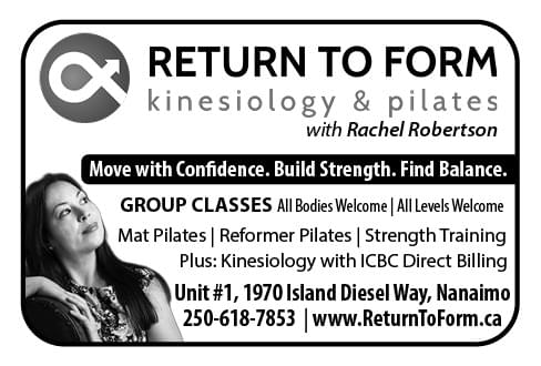 Return to Form kinesiology and pilates Nanaimo BC Ad in Coffee News
