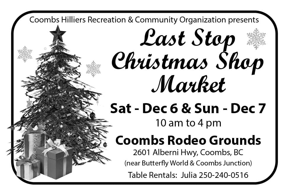 Coombs Hilliers Recreation & Community Organization presents Last Stop Christmas Shop Market Ad in Coffee News