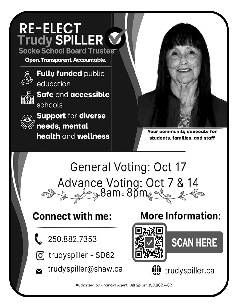 Re-elect Trudy SPILLER Sooke School Board Trustee 2026 ad in Coffee News