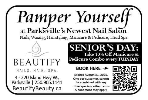 Beautify Nails Salon Parksville BC Ad May 2025 in Coffee News 
