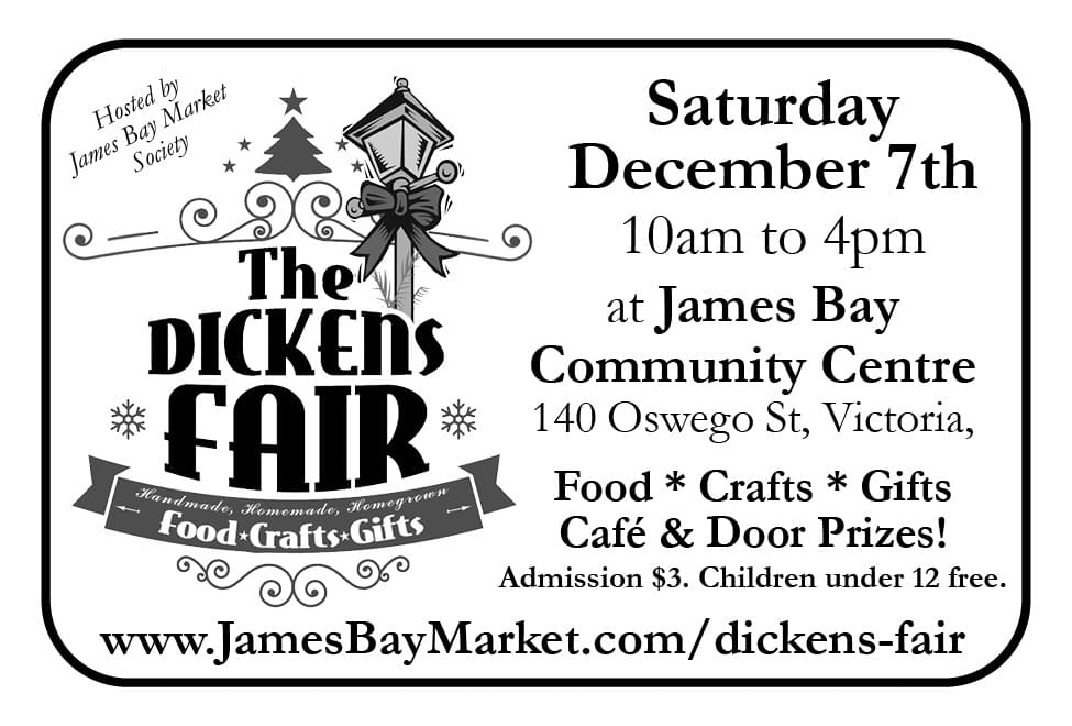 Dicken's Fair Saturday Dec 7 2024 James Bay Community Centre Ad in Coffee News