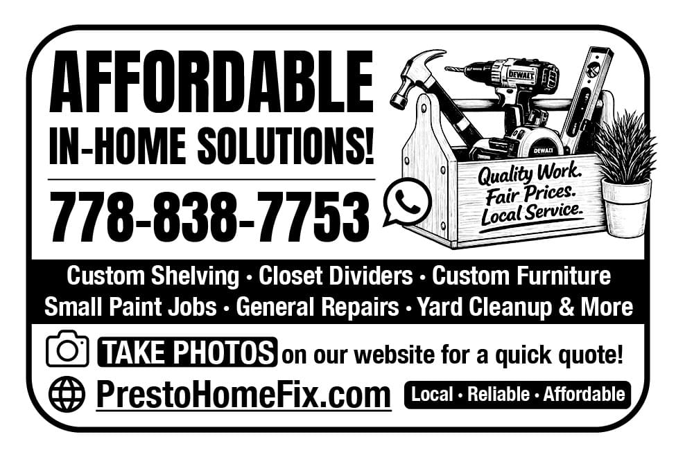 Presto Home Fix Affordable in-home solutions Victoria BC ad in Coffee News