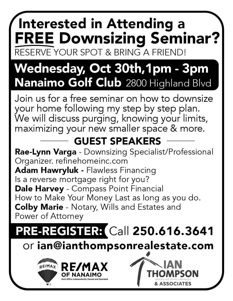 Ian Thompson Downsizing seminar Nanaimo BC Ad in Coffee News