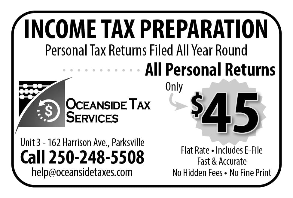 Oceanside Tax Services Parksville Qualicum Ad in Coffee News 