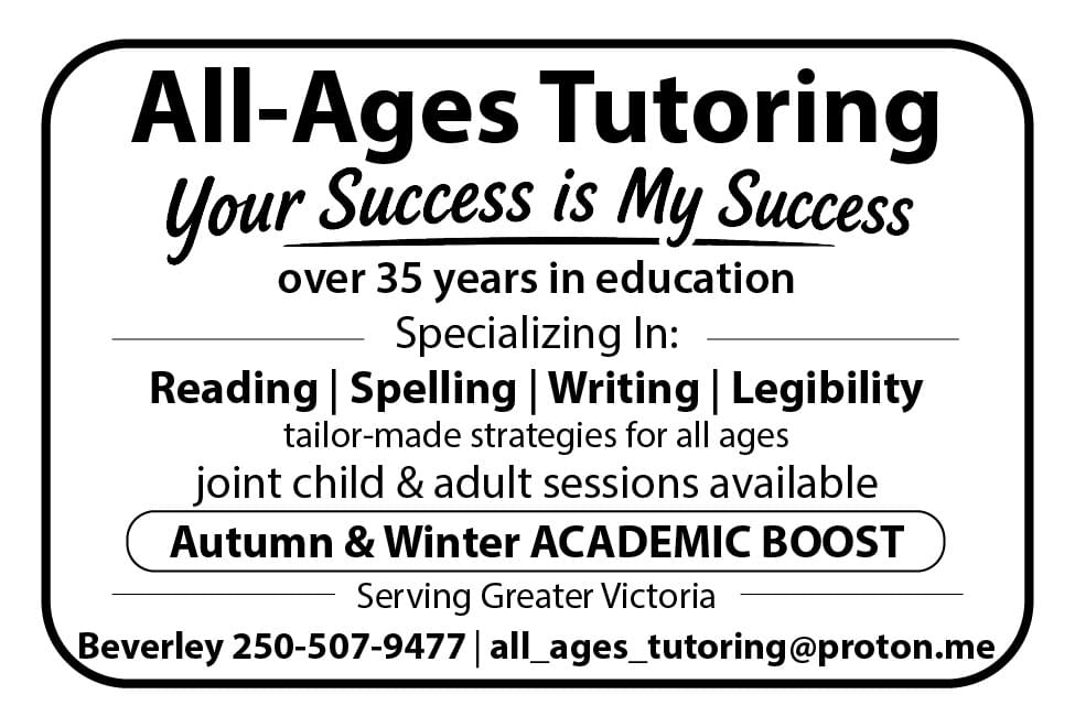 All-Ages Tutoring with Beverley Victoria BC ad in Coffee News