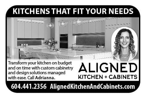 Aligned Kichen and Cabinets Ad in Coffee News Vancouver Island BC