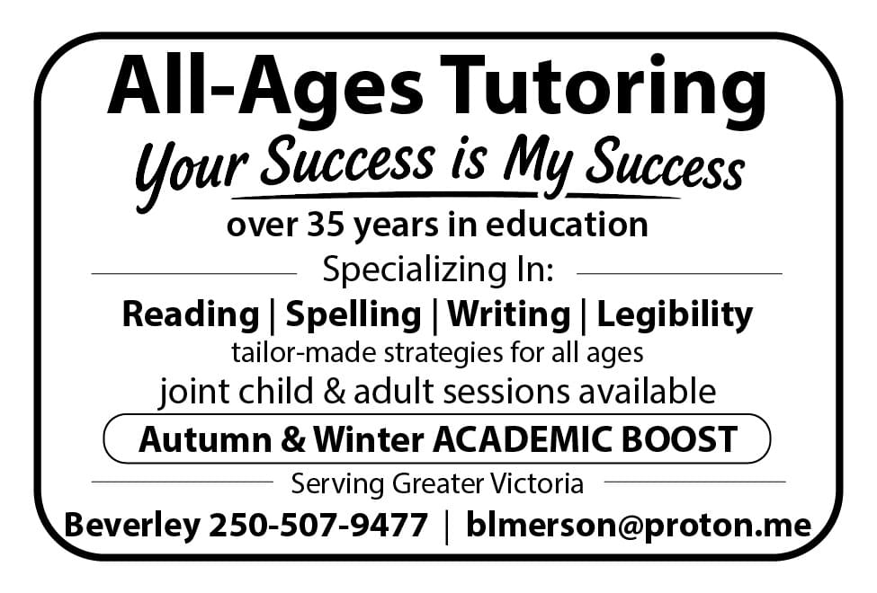 All-Ages Tutoring with Beverley Victoria BC ad in Coffee News